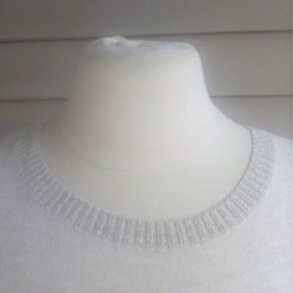 Loft Sweater Women's Cream Tan Shimmer Edges Cotton Linen Blend 3 / 4 Sl… - Picture 5 of 10